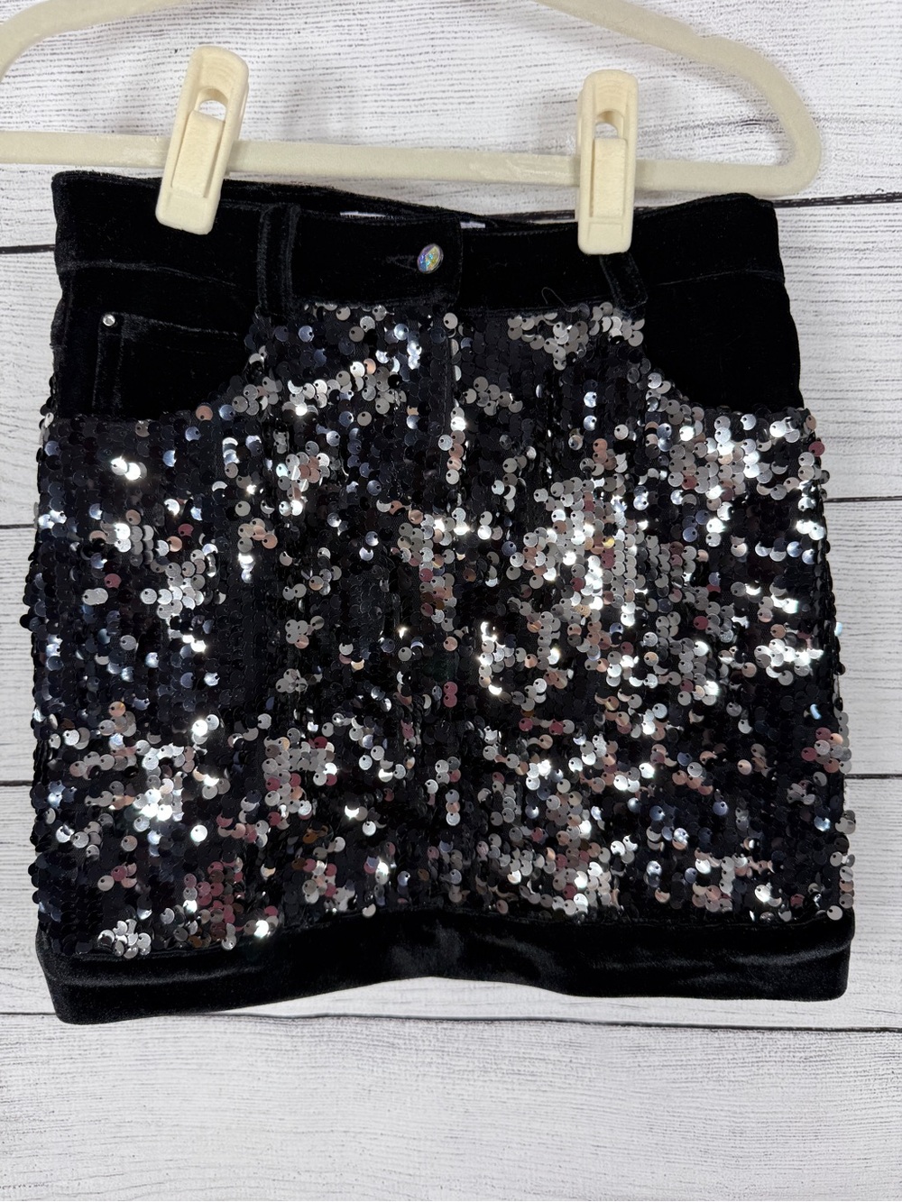 Roccobarocco Kids Black Sequin Velvet Mini Skirt Girls Made in Italy Size 8